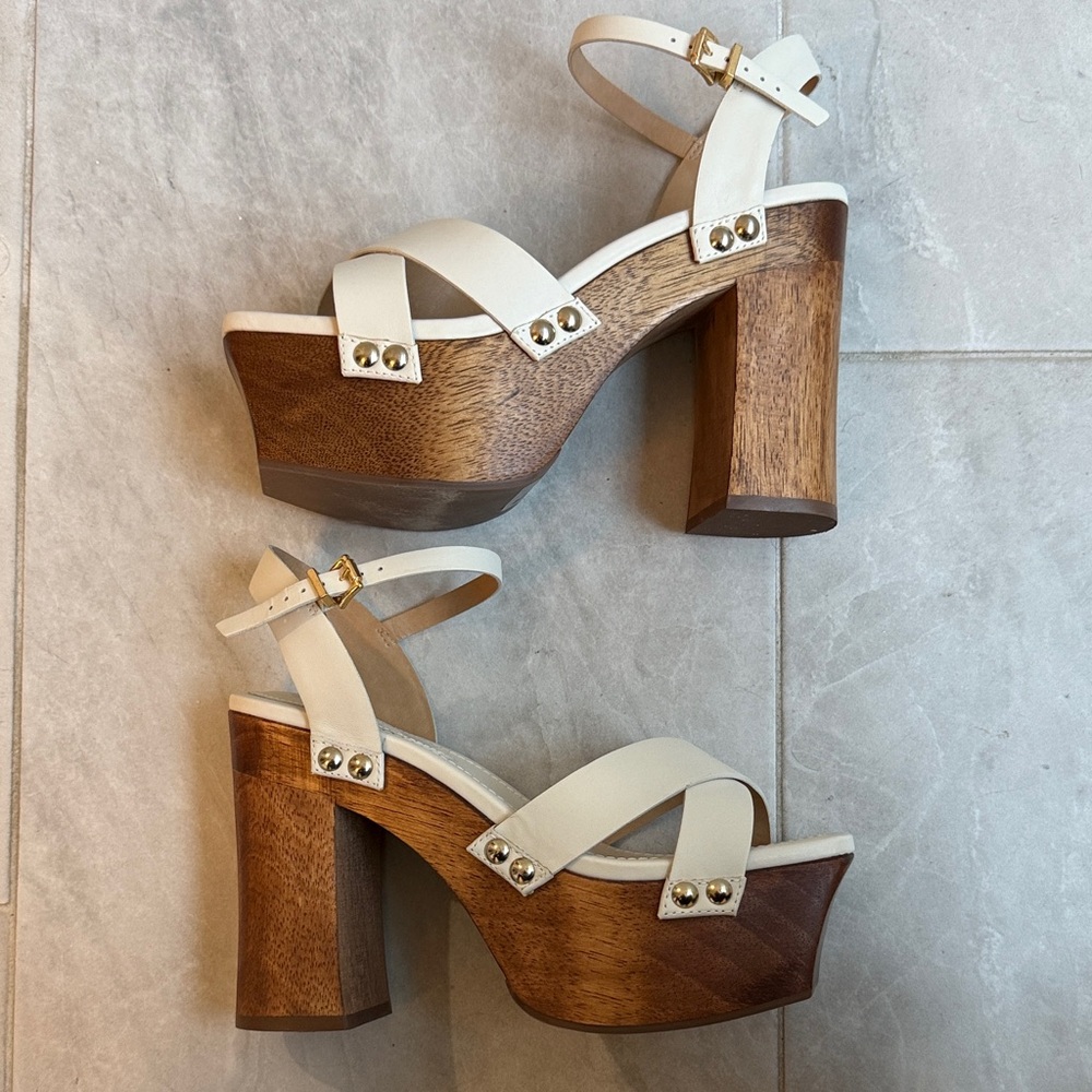 SCHUTZ Cream and Brown Platform Sandals